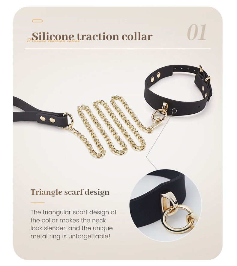 Silicone Handcuff, Anklecuff and Collar chain set