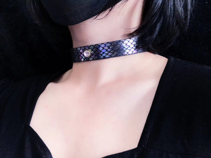 King Snake Skin Hand-made Collar [Sapphire]