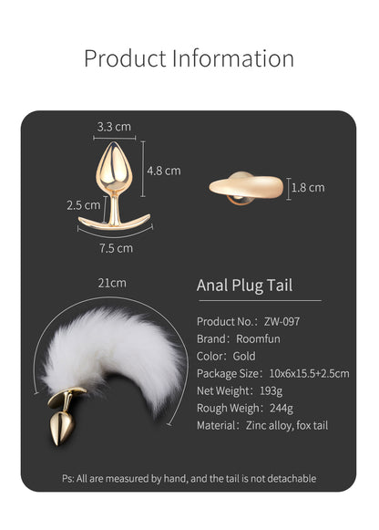 Arctic Short Fox Tail Metal Anal Plug - Animal fur